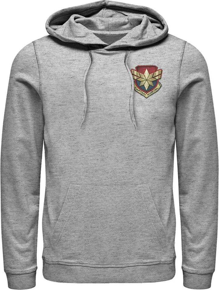 Men's Marvel Captain Marvel Star Symbol Woven Print Pull Over Hoodie - Athletic Heather - 3X Large