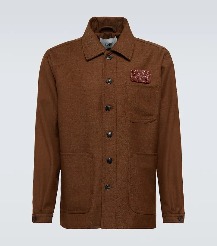 Brooch wool shirt jacket