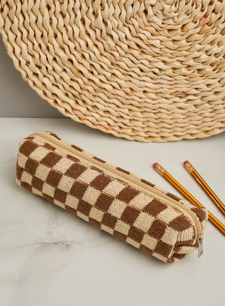 Brown Check Pencil Case