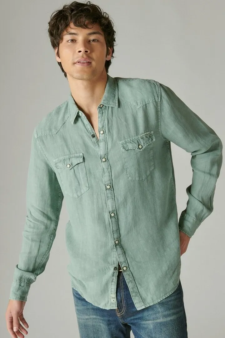 Solid Linen Long Sleeve Western Shirt