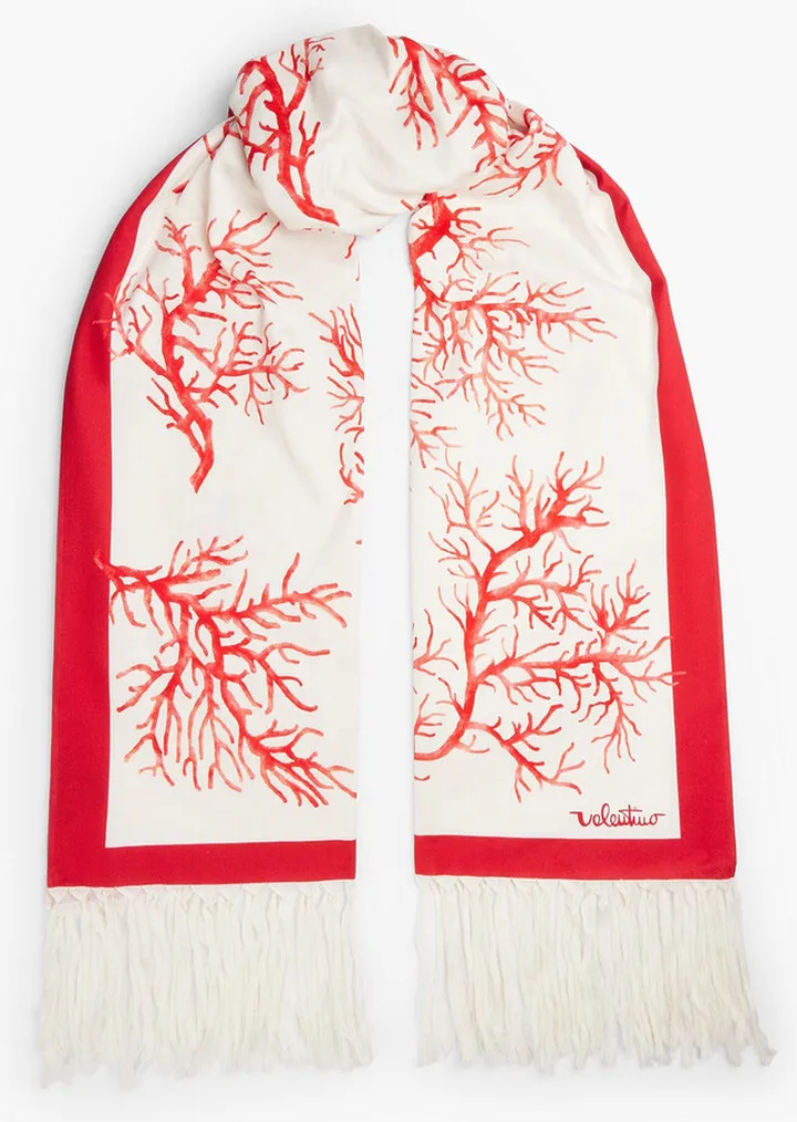 Fringed printed cotton-twill scarf