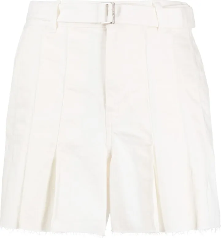 High-Waist Pleated Cotton Shorts