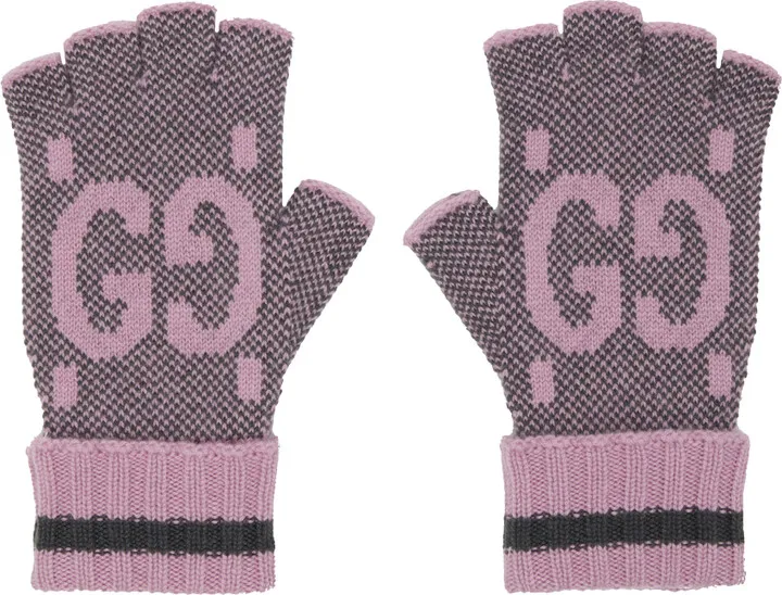Gucci Pink & Gray Fingerless Gloves