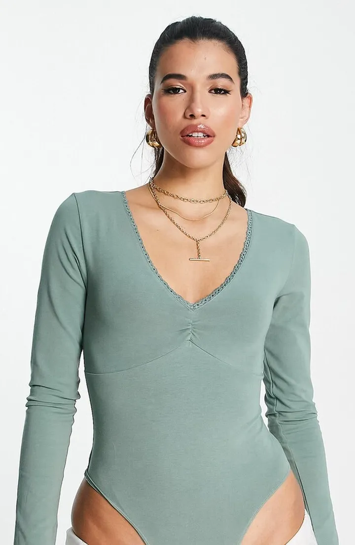 Lace Trim Long Sleeve Bodysuit