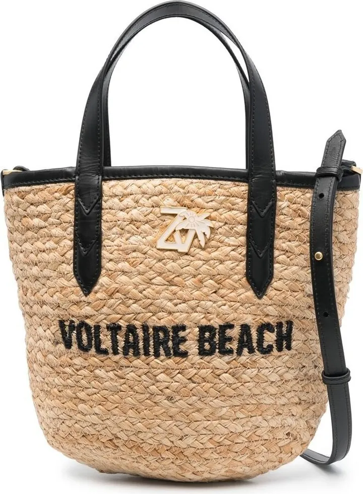 Embroidered-Logo Raffia Beach Bag