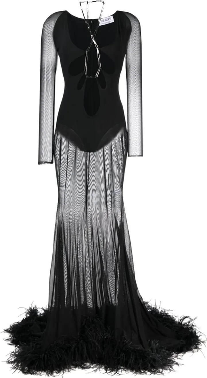 Karen cut-out feather-trim dress