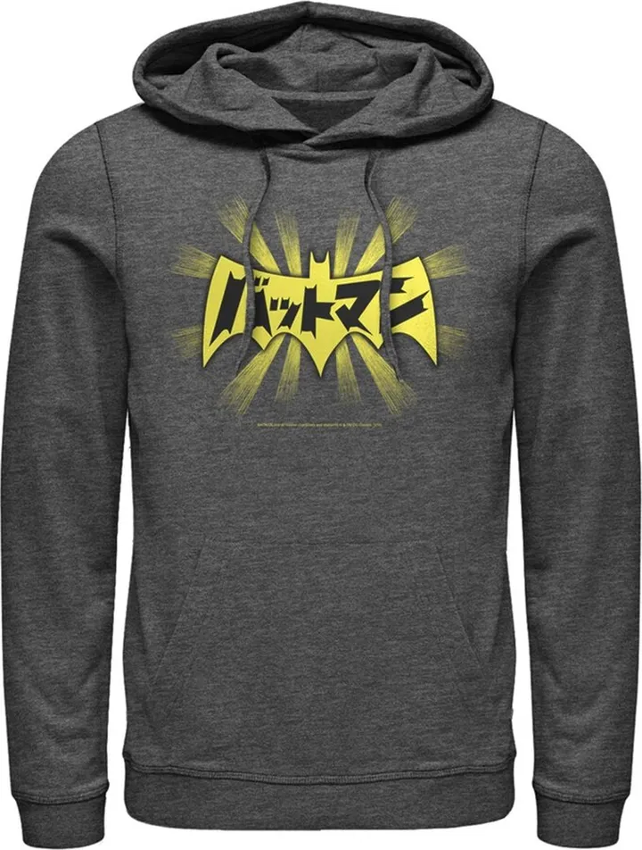 Men's Batman Logo Kanji Characters Pull Over Hoodie - Charcoal Heather - Medium