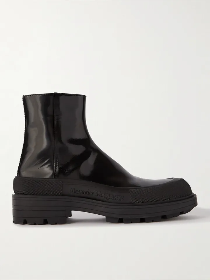 Rubber-Trimmed Leather Chelsea Boots