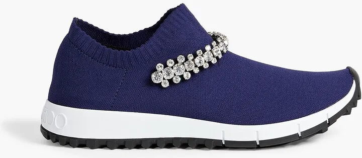 Verona crystal-embellished stretch-knit slip-on sneakers
