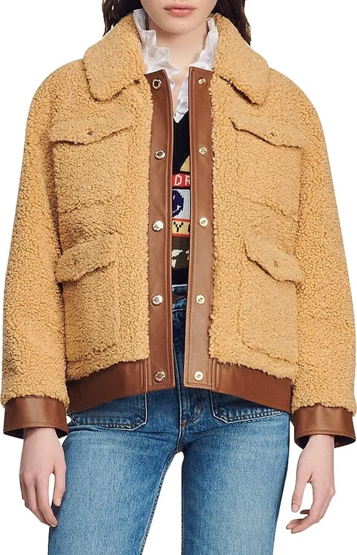 Livie Leather-Trimmed Faux-Fur Jacket