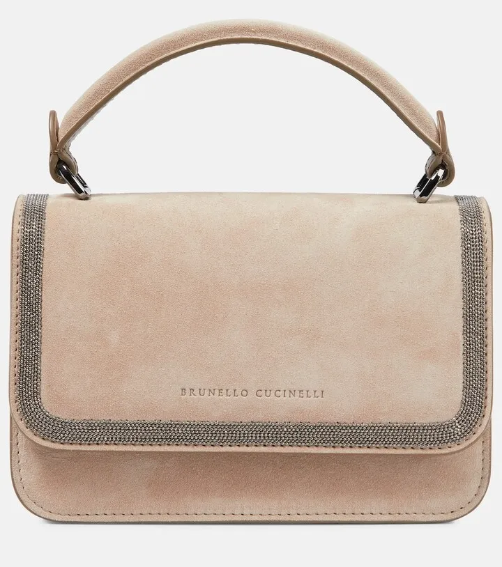 Embellished suede shoulder bag