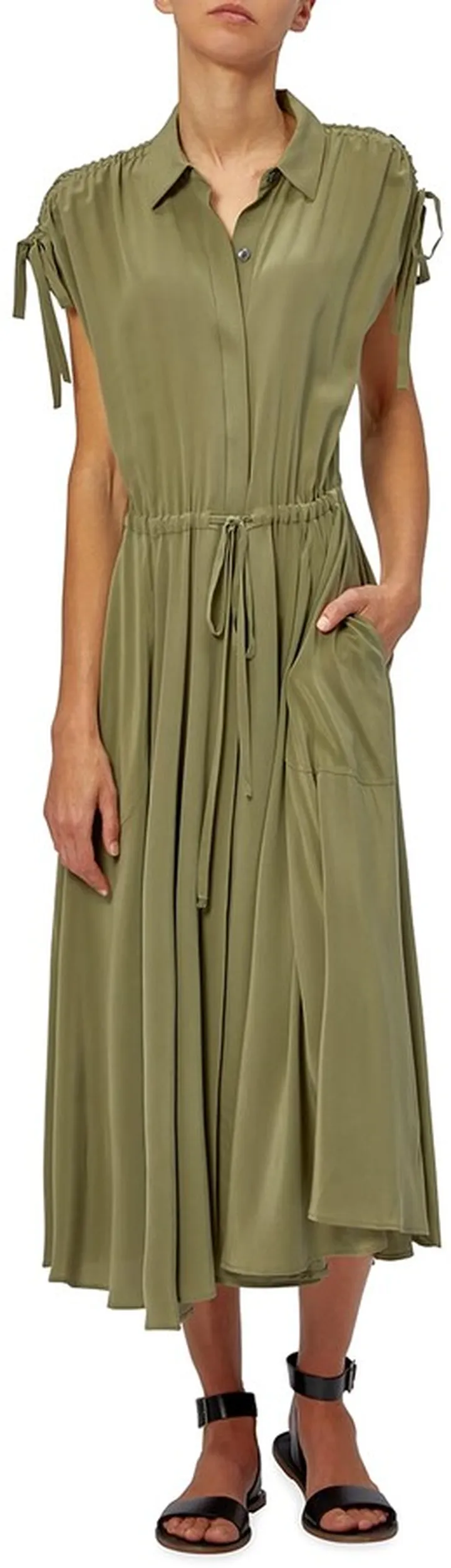 Didier Short-Sleeve Collared Silk Dress