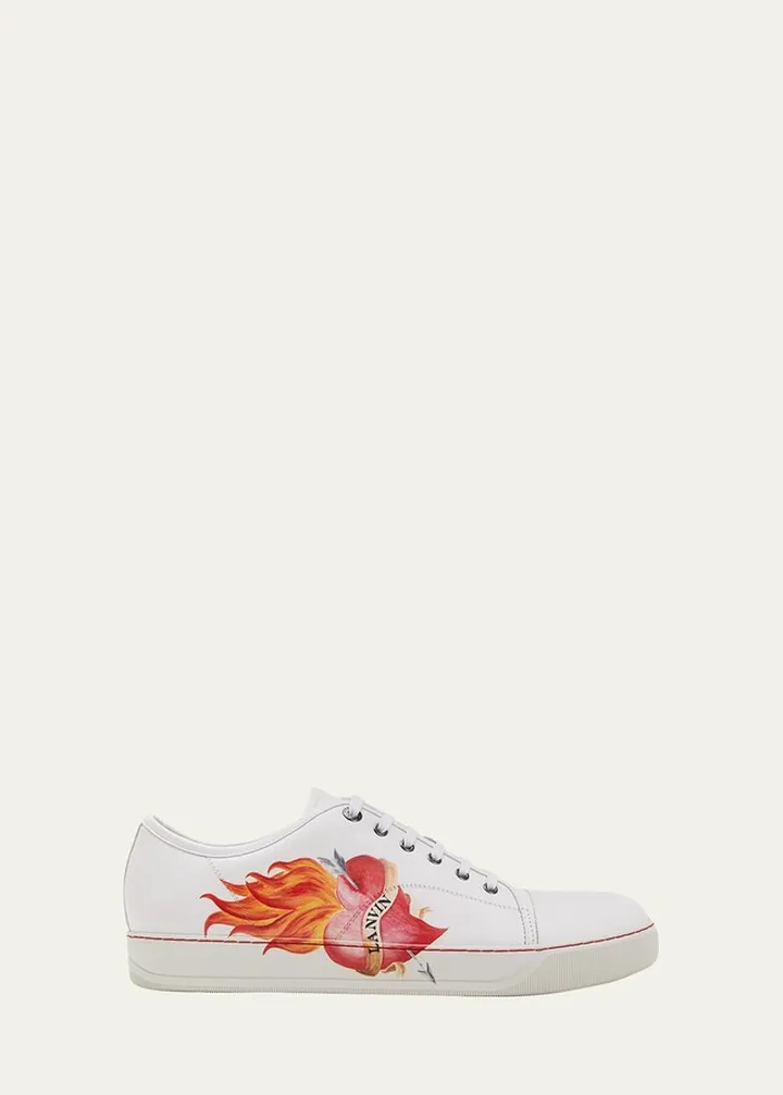 Men's Flaming Heart Leather Low-Top Sneakers