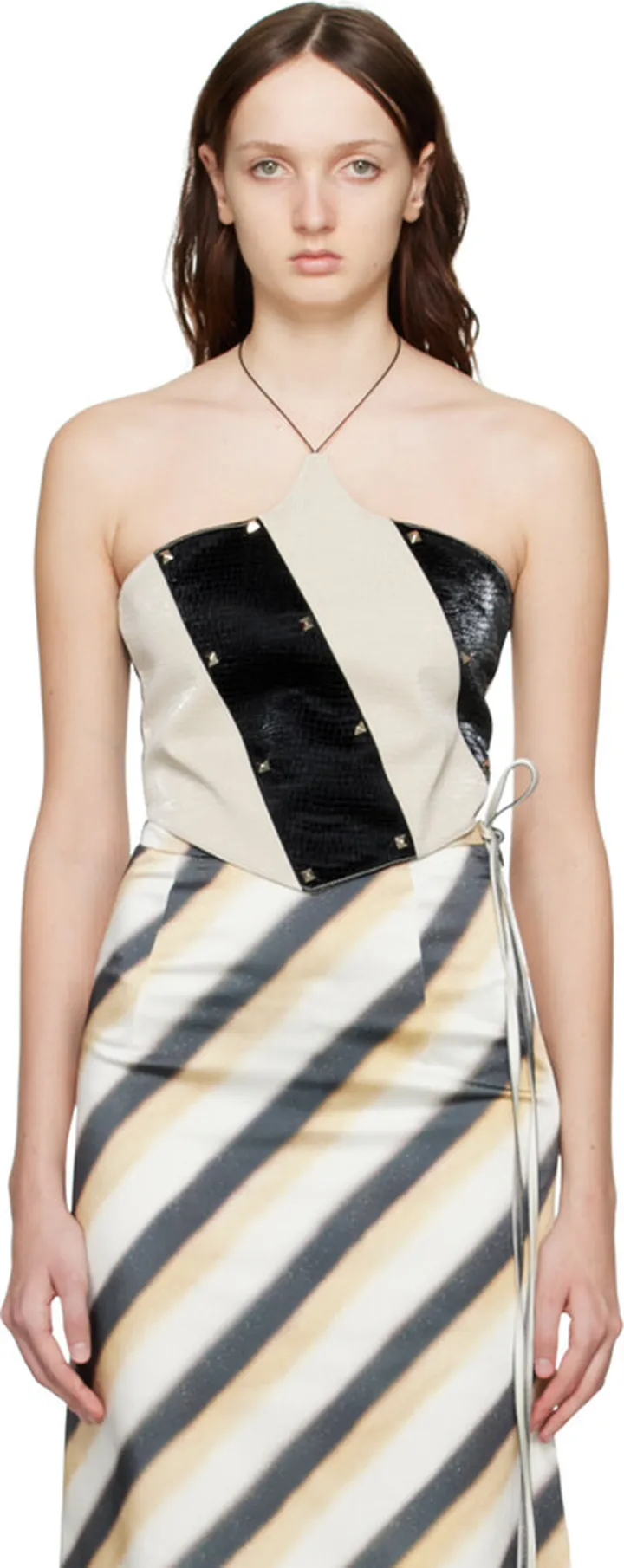 Kijun Black & Off-White Faux-Leather Camisole