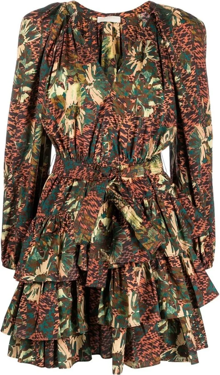 Cecily abstract-print ruffle minidress