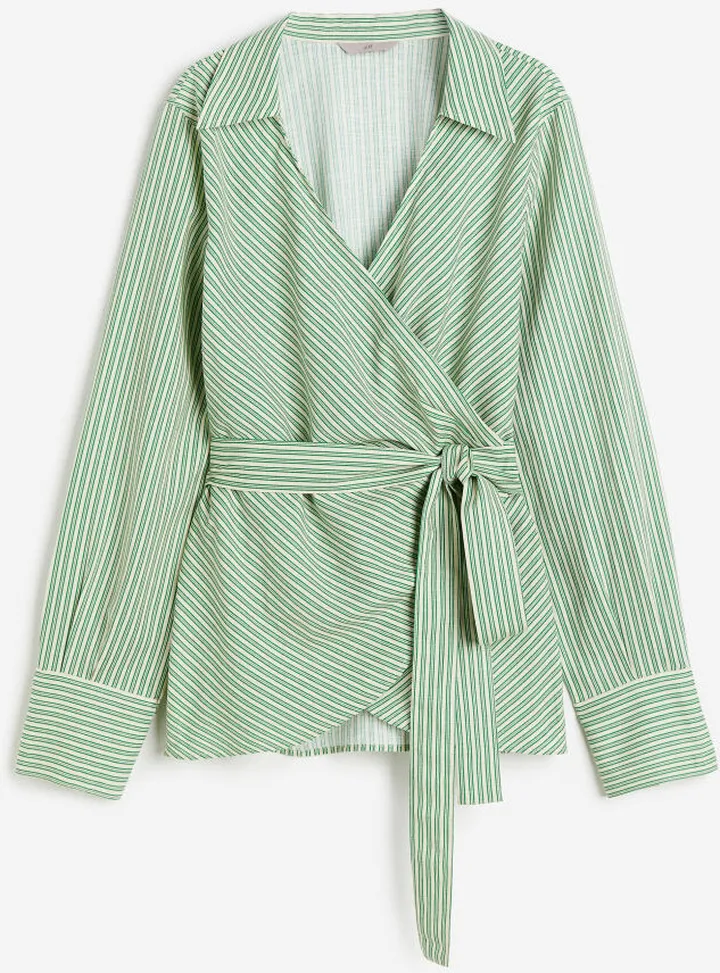 Linen-blend Wrap Blouse