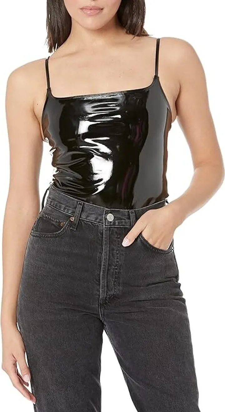 Commando Faux Patent Leather Spaghetti Strap Bodysuit BDS310 (Black) Women's Jumpsuit & Rompers One Piece