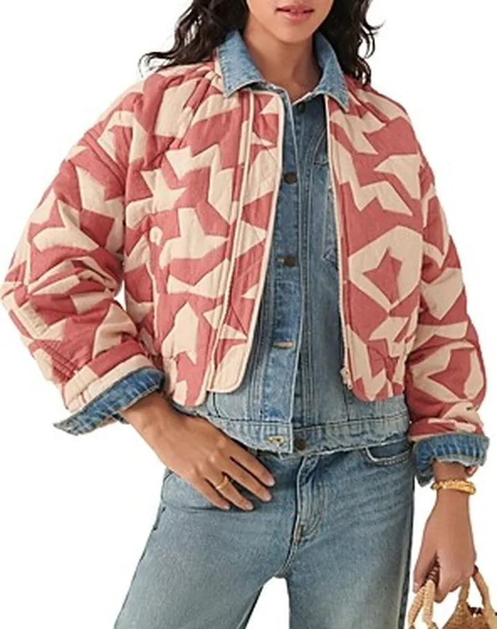 ba & sh Pacino Patchwork Cropped Bomber Jacket