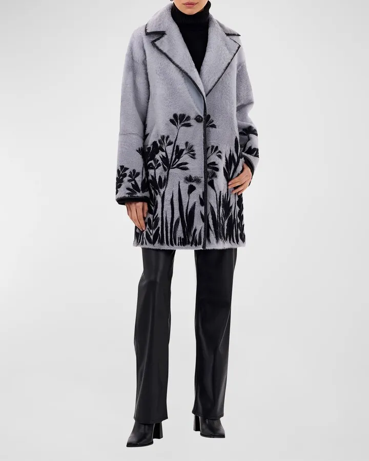 Reversible Floral Lamb Shearling Stroller Coat