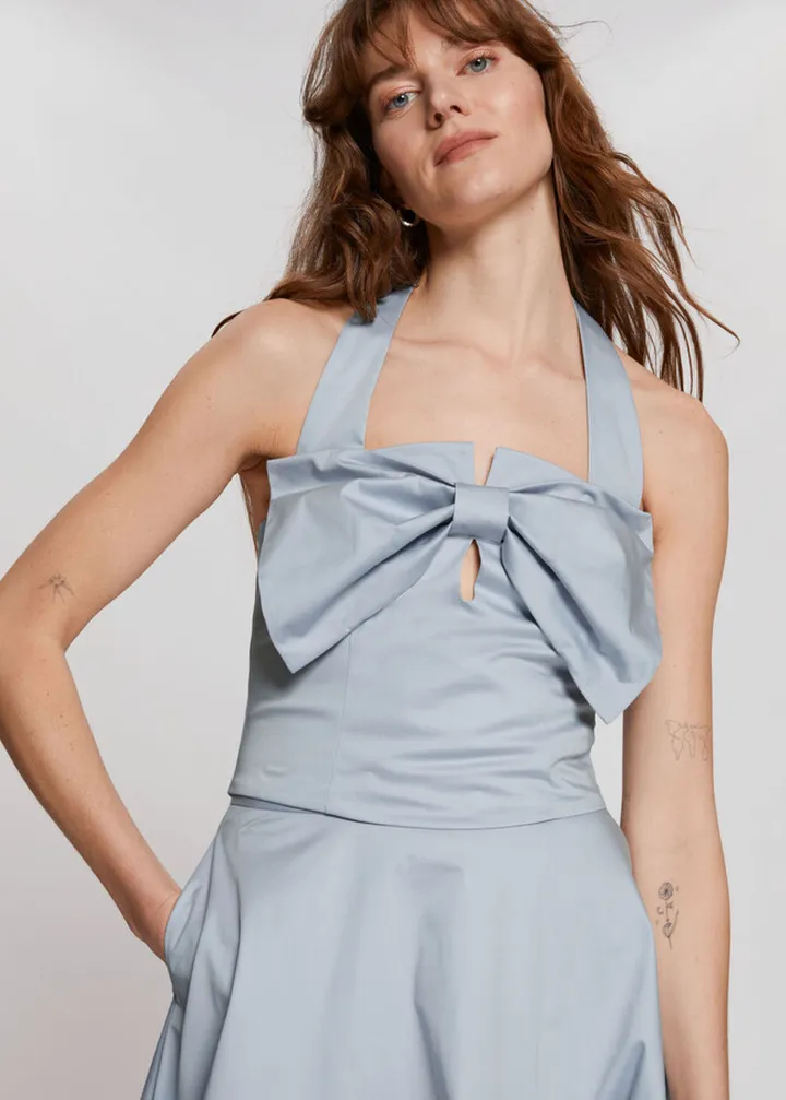 Cropped Bow Detail Halterneck Top