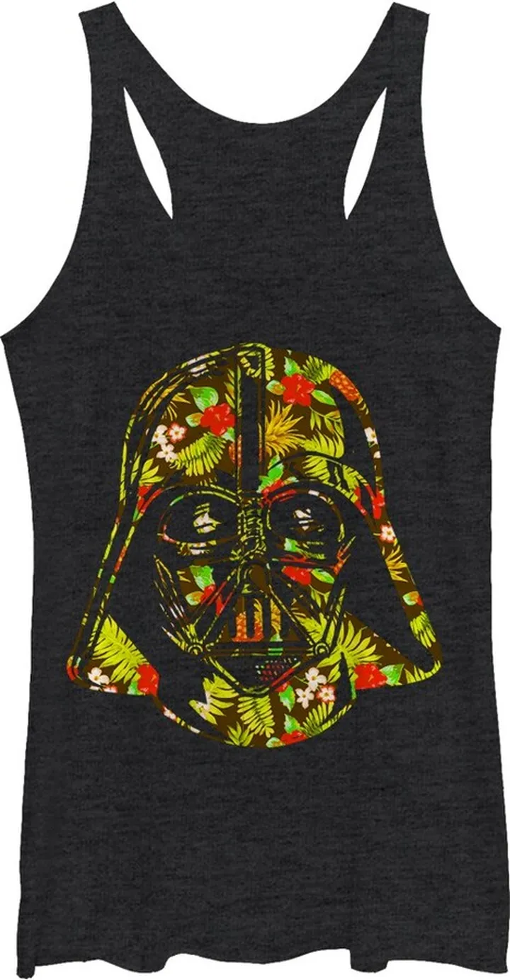 Women's Star Wars Hawaiian Print Darth Vader Helmet Racerback Tank Top - Black Heather - Small