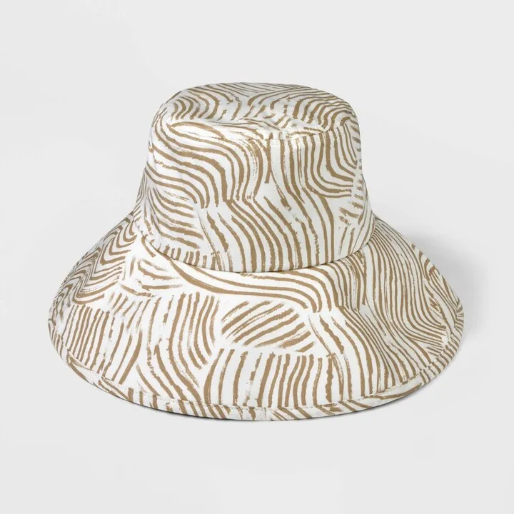 Women's Striped Down Brim Bucket Hat - A New Day™ Cream