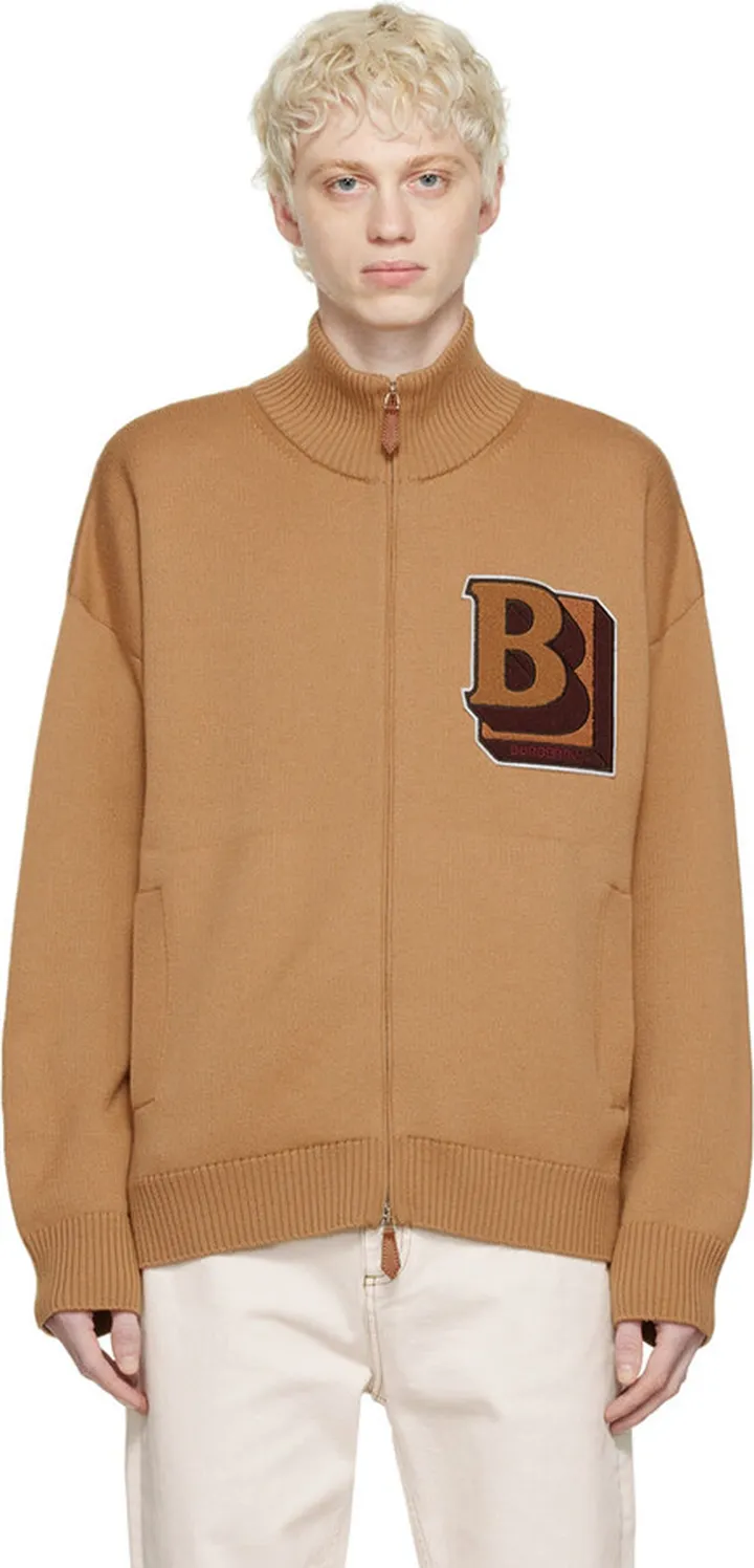 Burberry Tan Knit Zip-Up Sweater