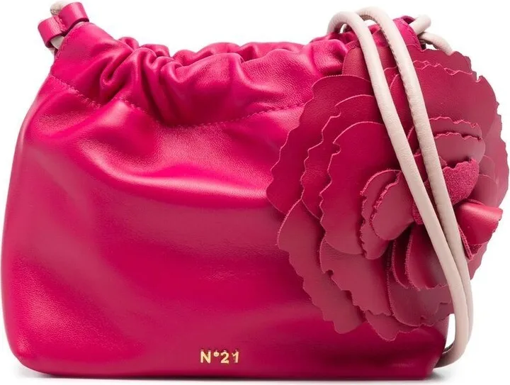 Rose-Appliqué Leather Shoulder Bag