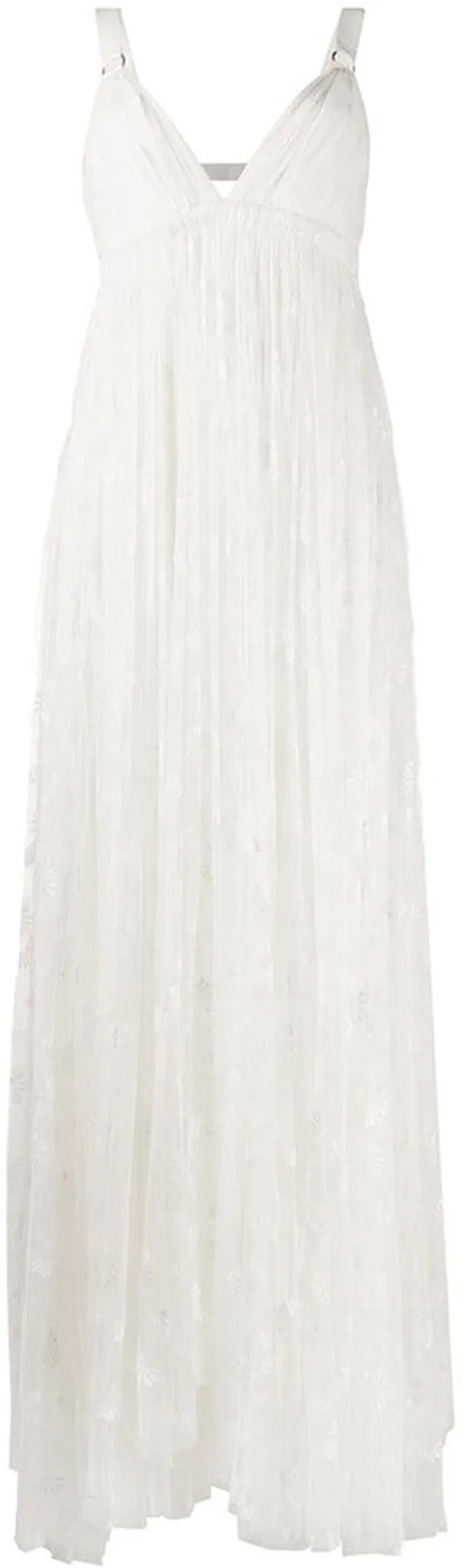 V-neck embroidered tulle gown
