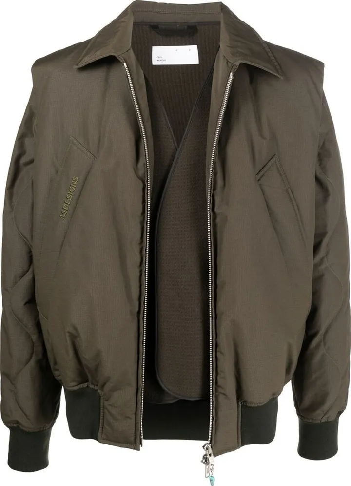 Collarless Contrasting Bomber Jacket