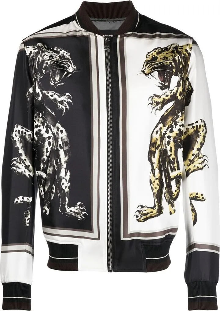 Animal-Print Illustration Bomber Jacket
