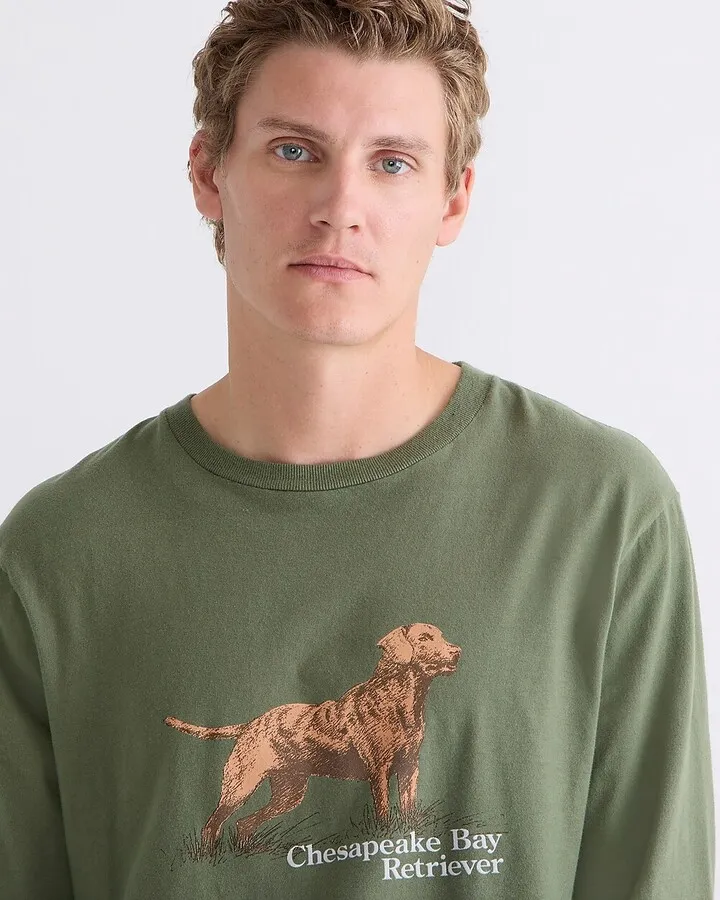 Long-sleeve made-in-the-USA retriever graphic T-shirt