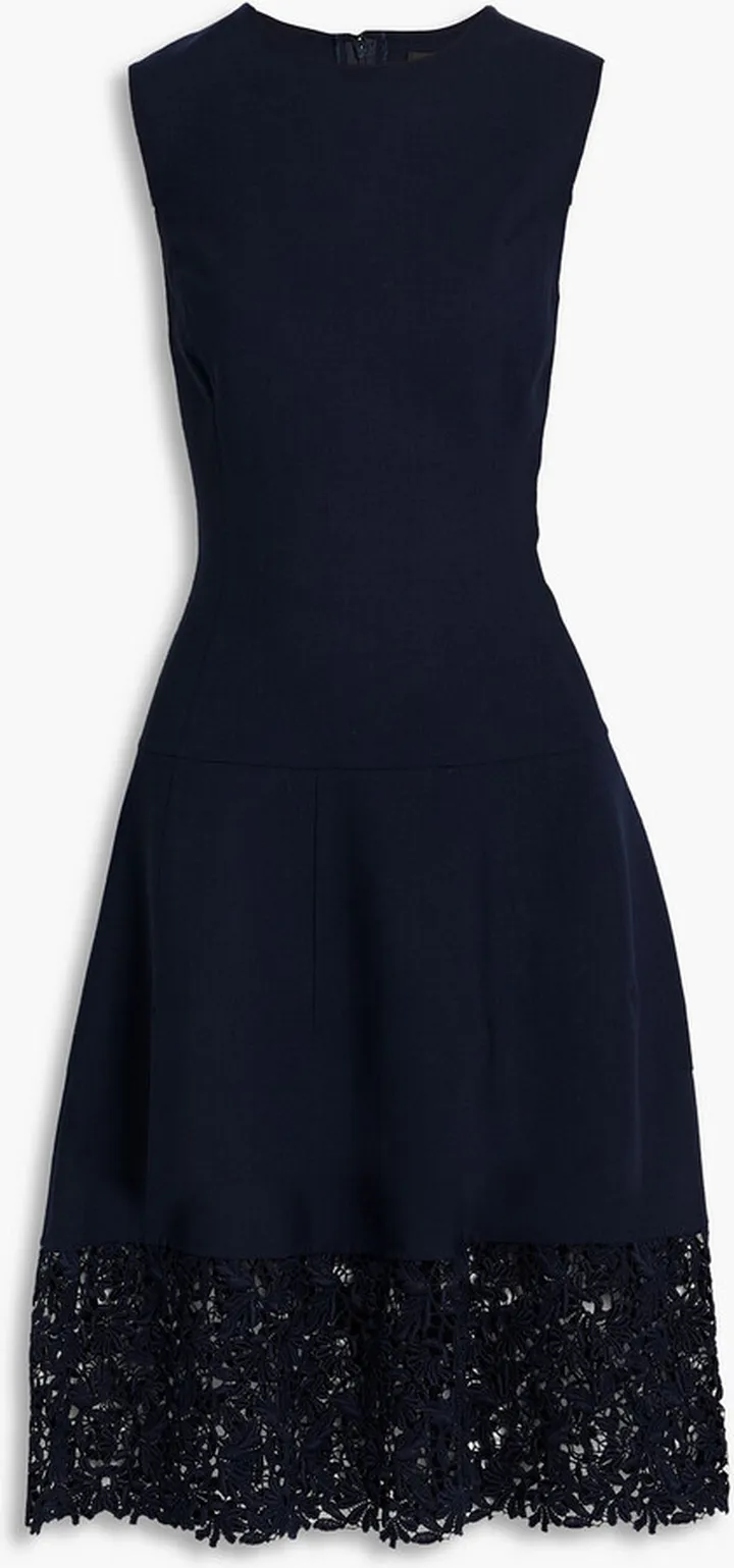 Macramé lace-paneled wool-blend dress