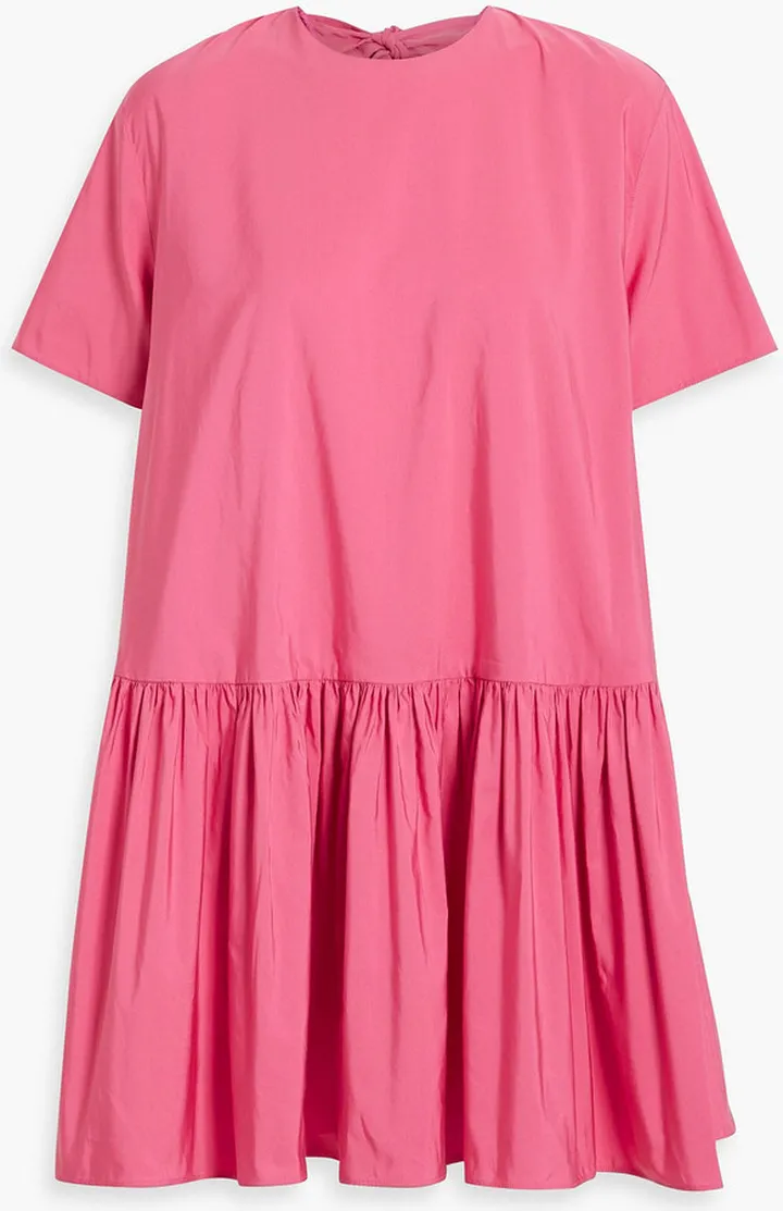 Gathered cotton-blend taffeta mini dress