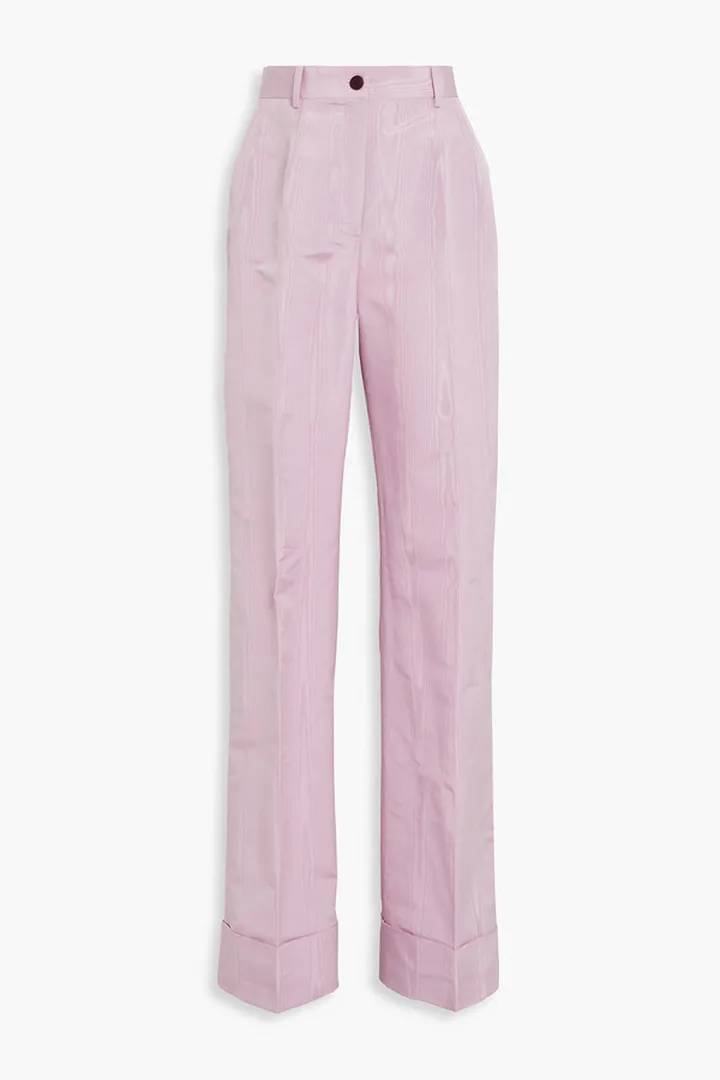 Satin-trimmed silk-blend moire wide-leg pants