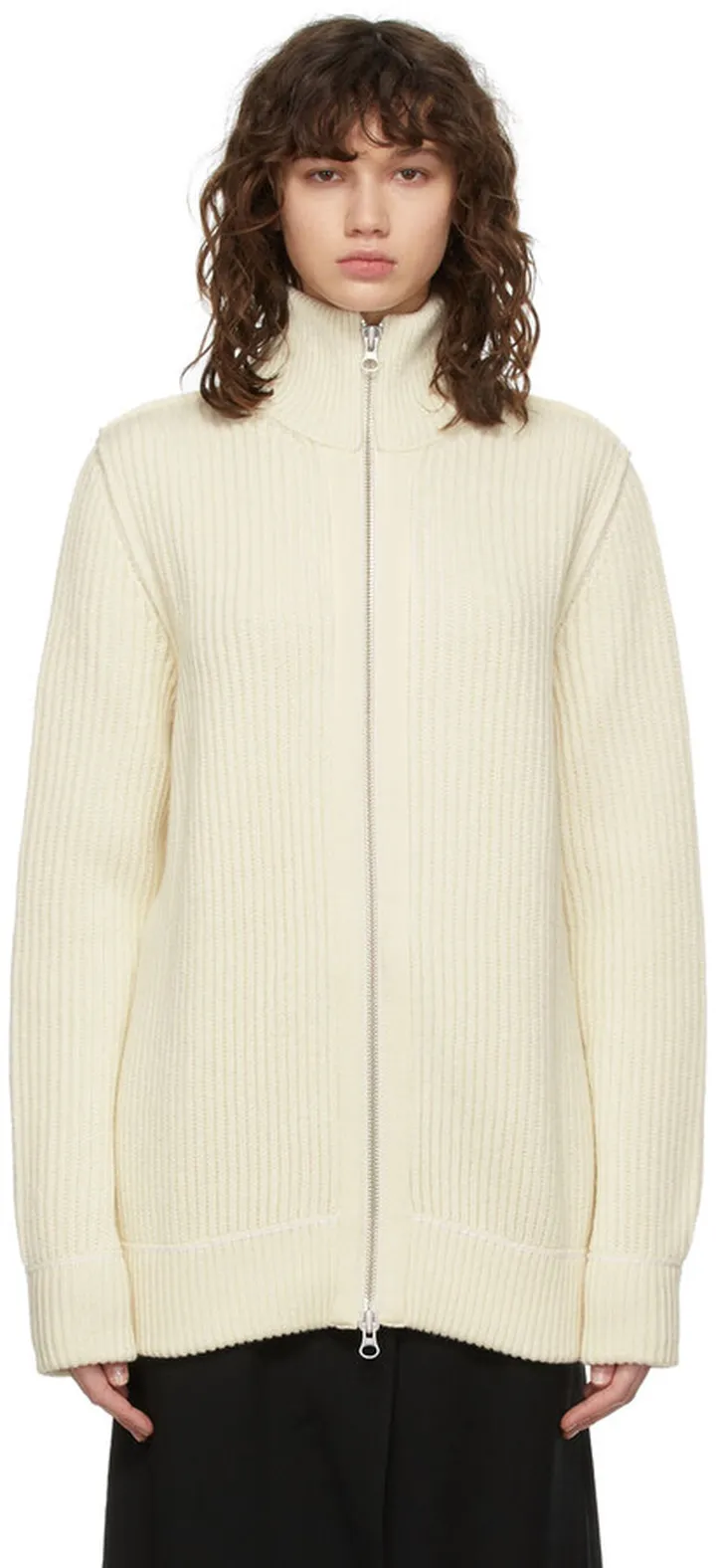 MM6 Maison Margiela Off-White Rib Full-Zip Turtleneck