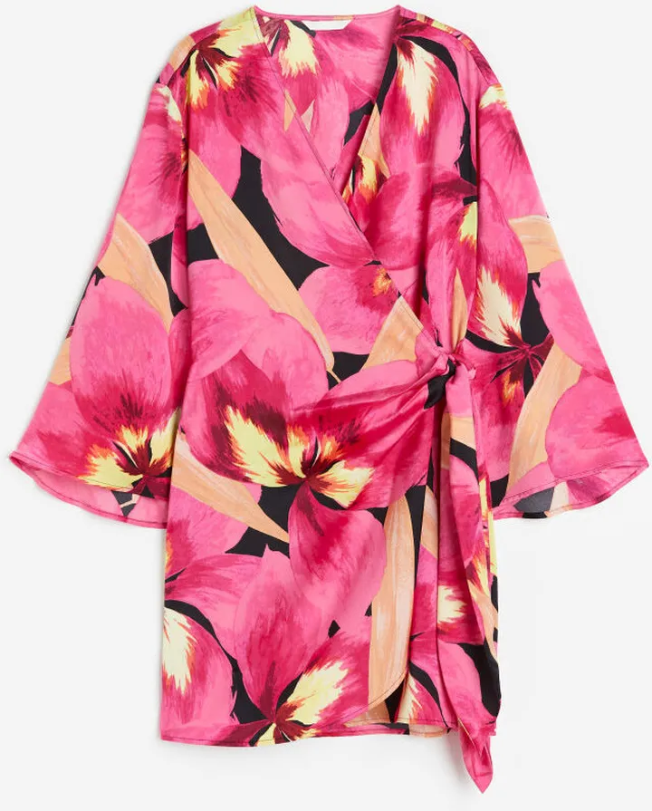 Satin Wrap-front Dress