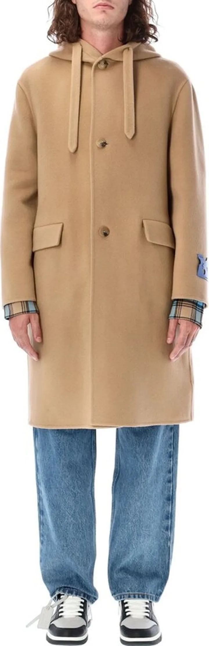 Off-White Logo Patch Long-Sleeved Hooded Coat