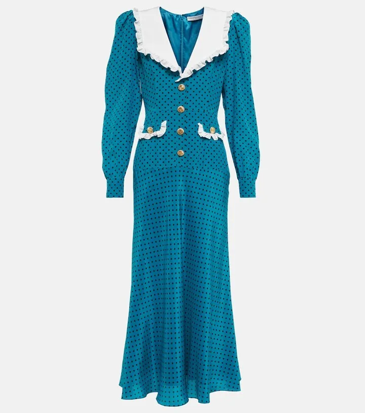 Polka-dot silk maxi dress