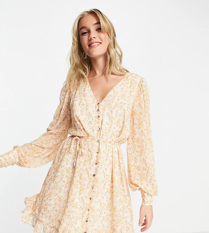 Ever New flippy hem mini tea dress in peach ditsy floral