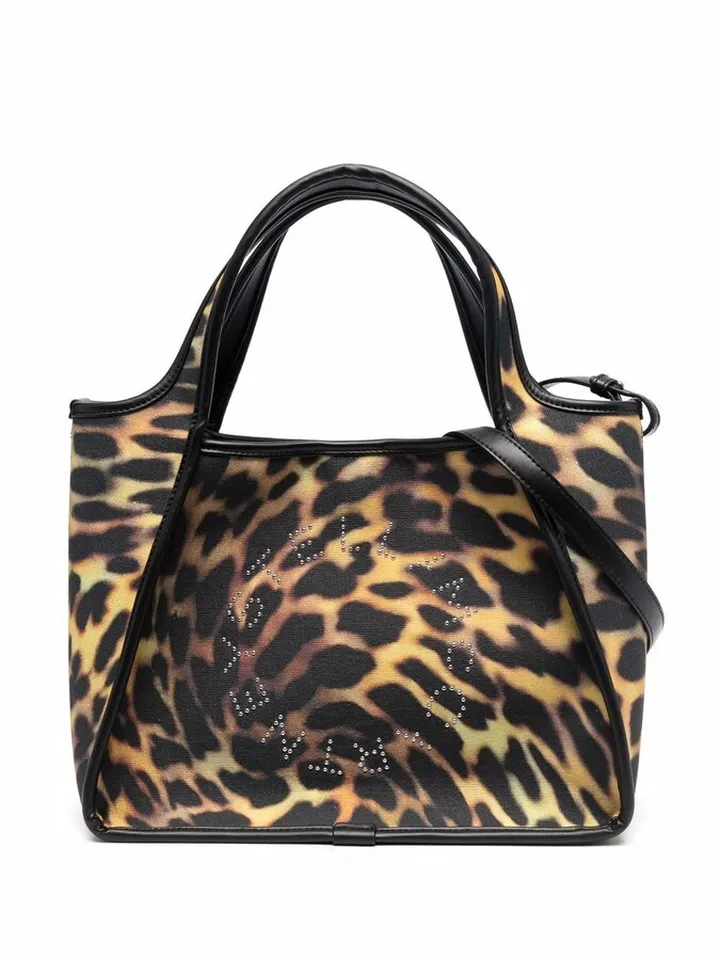 Leopard-Print Studded Logo Tote Bag