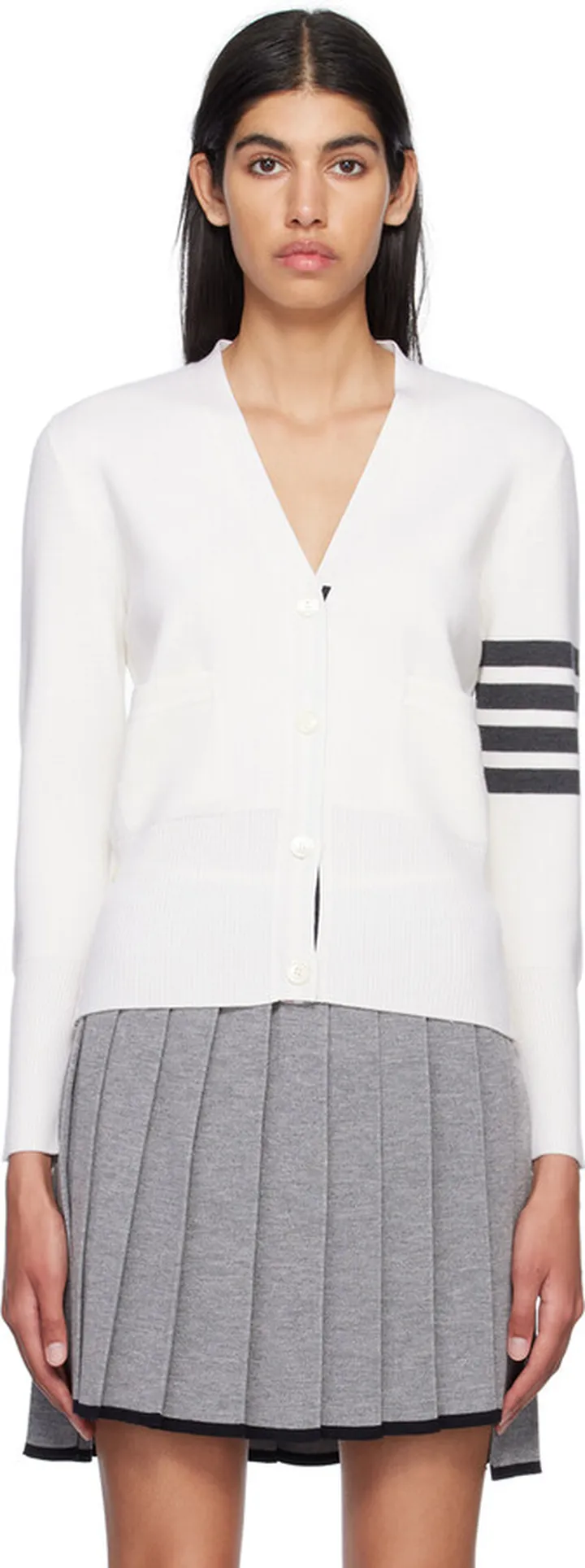 Thom Browne White 4-Bar Cardigan