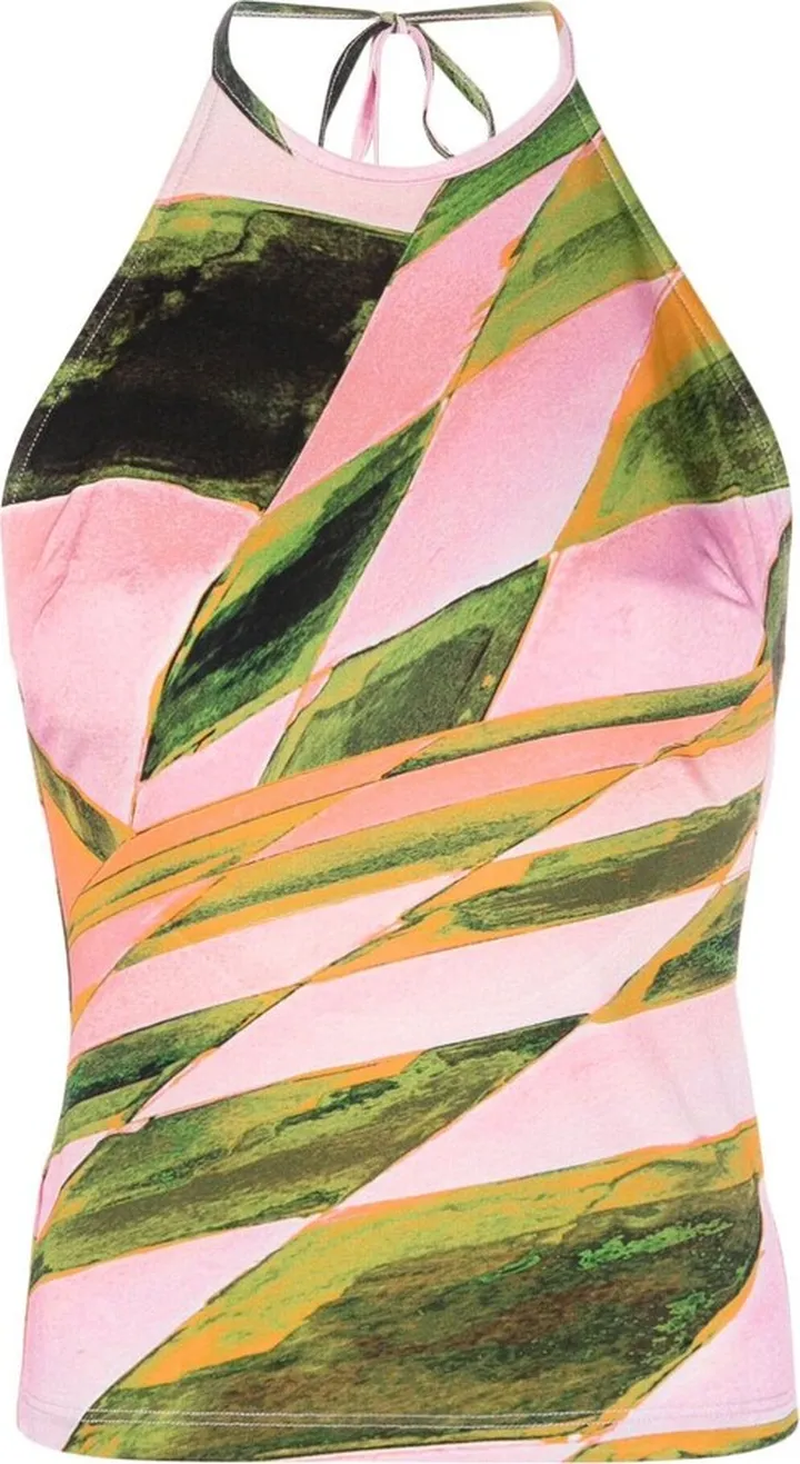 Pink Abstract Print Halterneck Top