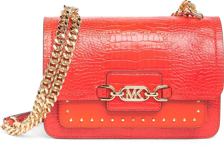 Large Heather Croc Embossed Leather Shoulder Bag