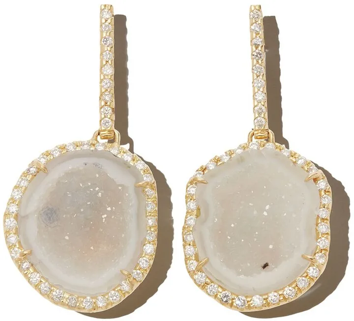 18kt Yellow Gold Geode And Diamond Drop Earrings