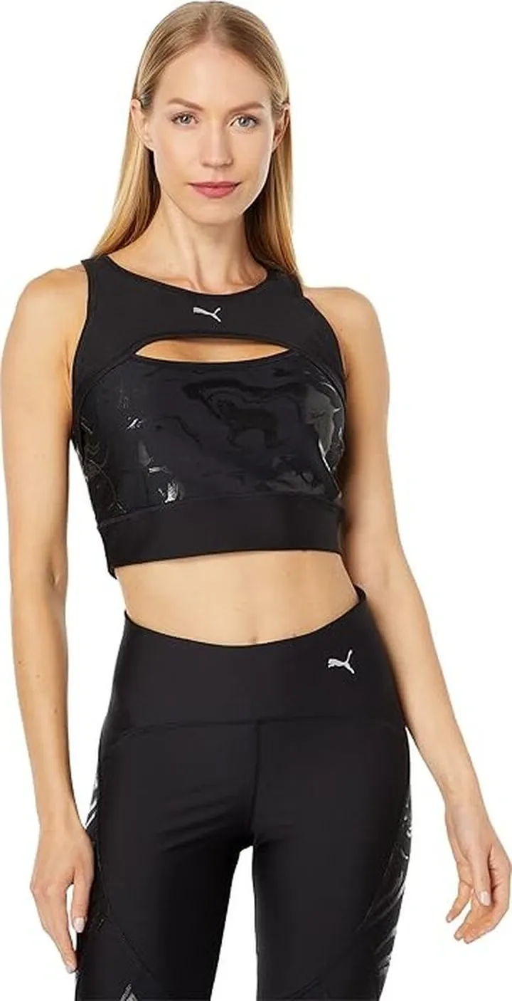 PUMA Run Ultraform All Over Print Crop Tank (Puma Black) Women's Clothing