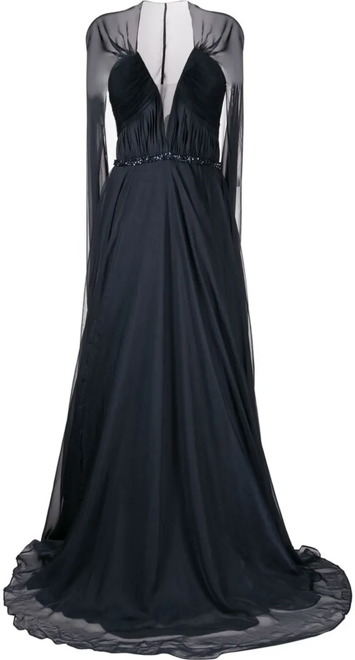 Cape-Detail Maxi Gown