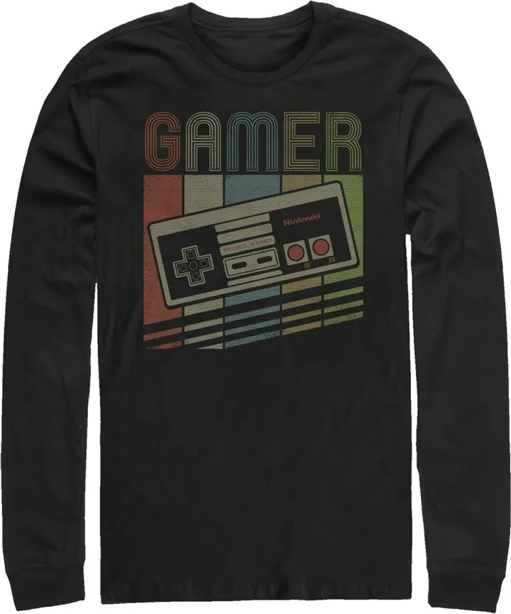 Men's Nintendo Retro NES Gamer Controller Long Sleeve Shirt - Black - X Large