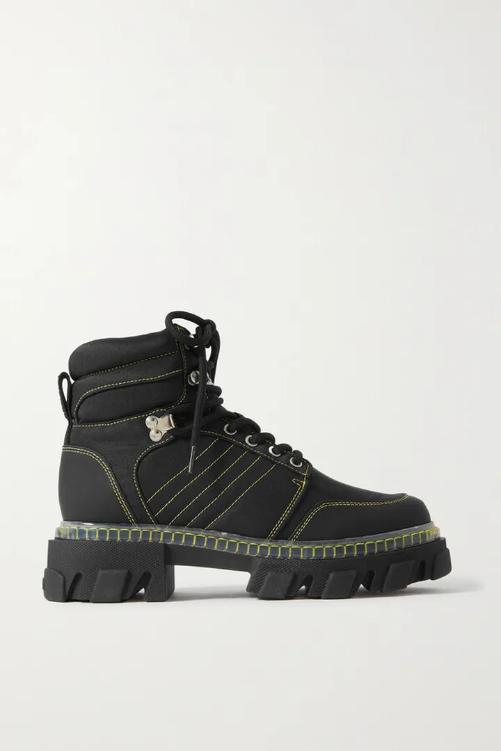 GANNI - Rubber-trimmed Canvas Hiking Boots - Black