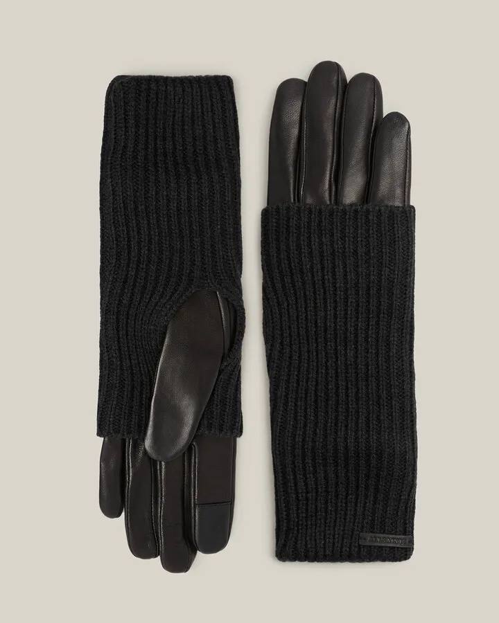 Zoya Extendable Knit Cuff Leather Gloves - Black